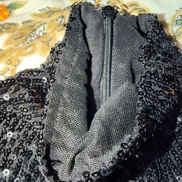Cara Cara Black Sequin Turtleneck Long Sleeve Zipper Back Top Whimsygoth XS - Picture 4 of 8